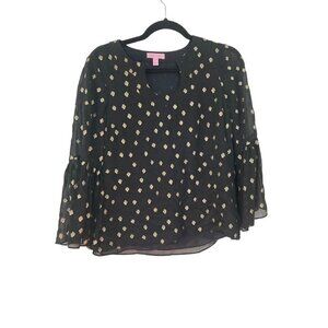 Lilly Pulitzer Silk Top Metallic Stars Amory Starry Clip XS